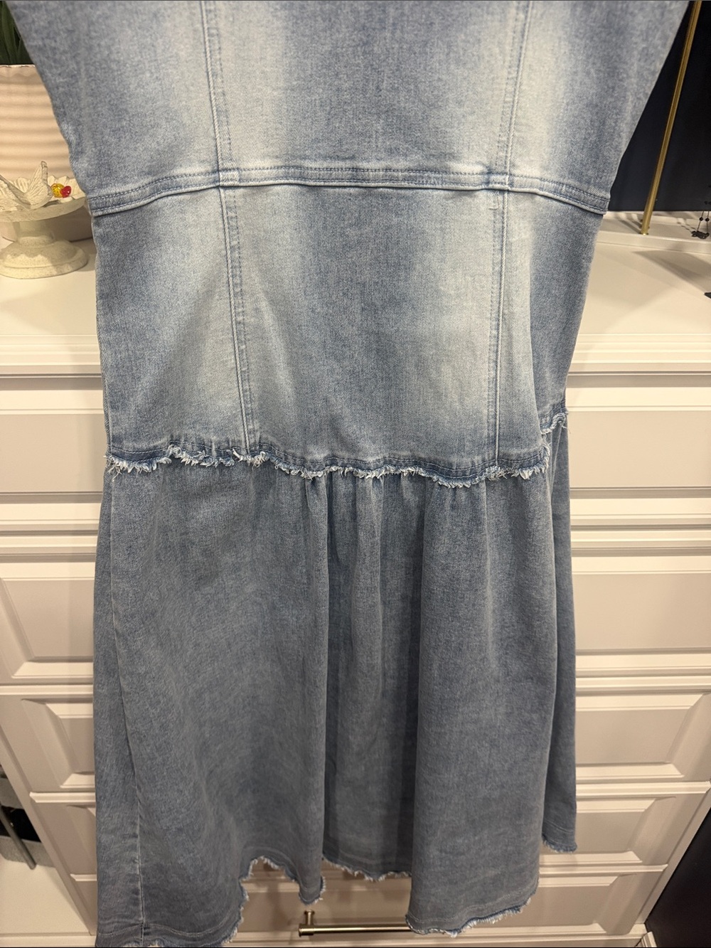 En Saison Denim Ruffle Sleeve Jeweled Button Maxi Dress SZ M - Picture 9 of 9